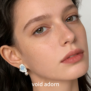 高级气质925银针珐琅滴釉不对称蓝色原创独特耳饰耳夹女 设计师款