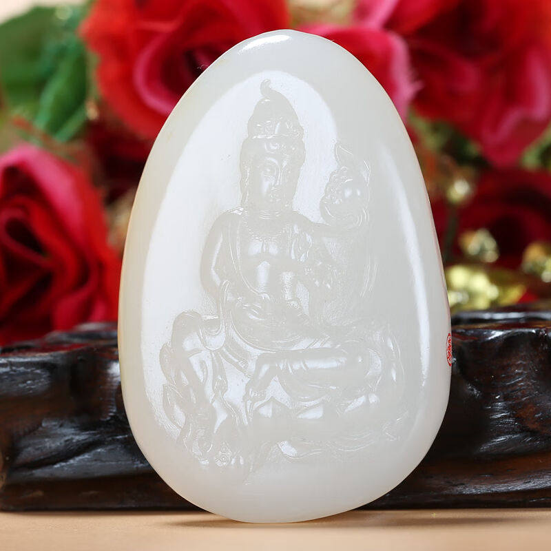 苏州玉雕名家李家豪作品和田玉籽料羊脂白玉观音吊坠玉牌男士本命