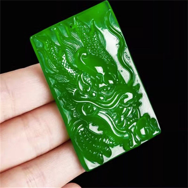 子龙玉髓吊坠冰种玛瑙满绿色帝王绿龙牌威武霸气挂件男生士礼物吊