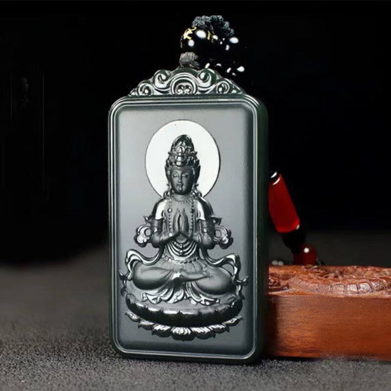 新疆和田玉塔青观音菩萨坐莲观音大慈大悲平安无事玉牌老肉玉质细