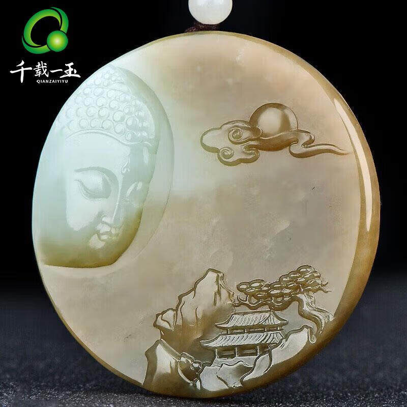千载一玉【孤品】和田玉观音吊坠男款俏色糖皮观世音菩萨玉石挂件