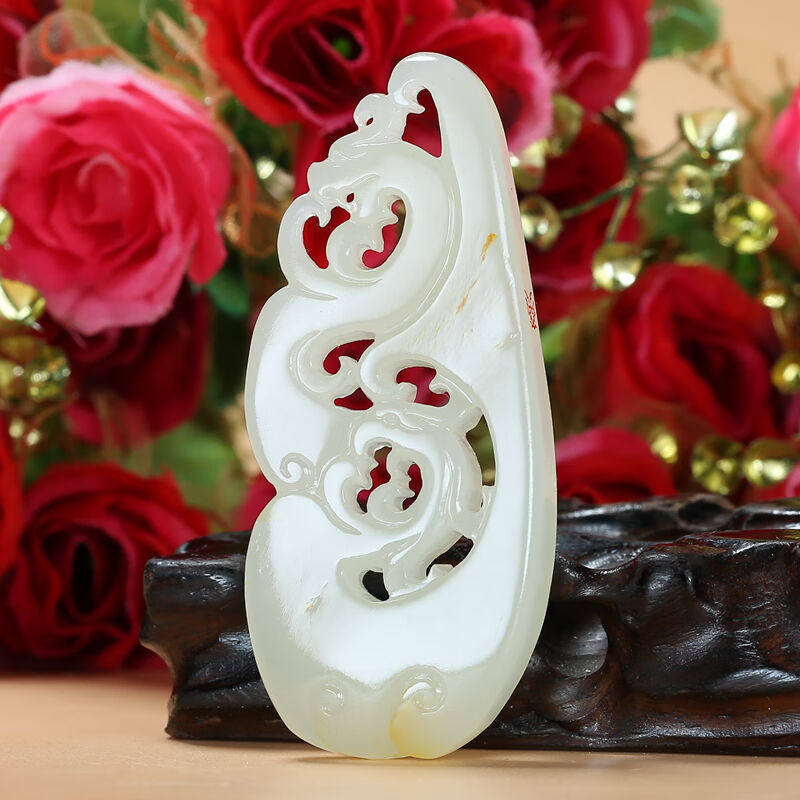 苏州玉雕名家姜威作品和田玉籽料羊脂白玉龙凤呈祥玉牌吊坠天然玉