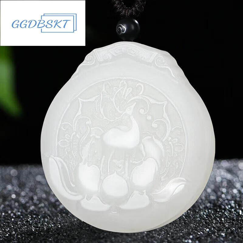 GGDBSKT和田玉羊脂玉梅花鹿玉吊坠男女士款一路有你玉坠玉牌你玉