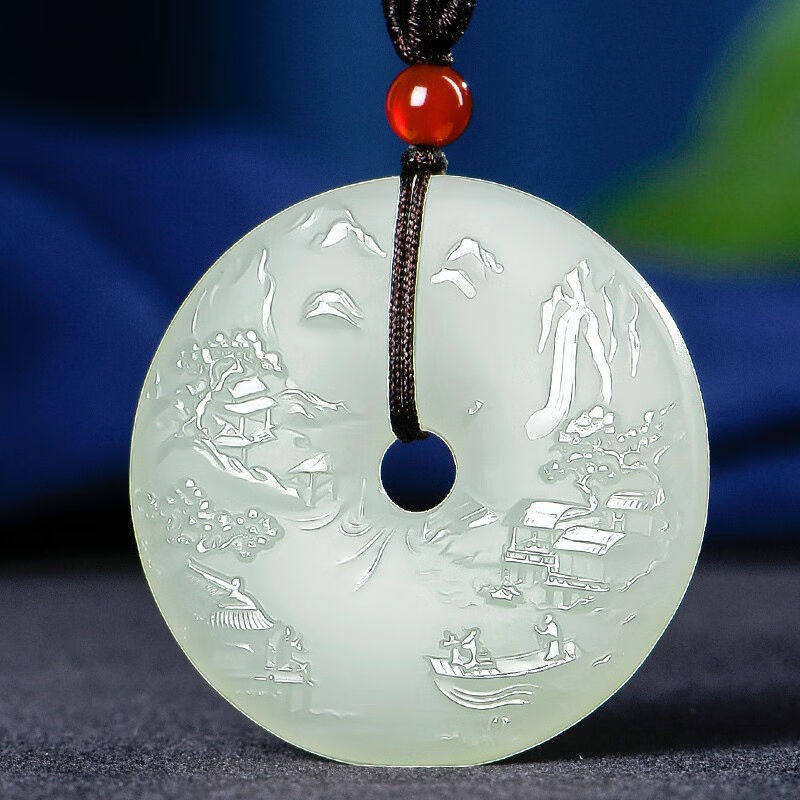 仙玉瑶和田玉江南山水平安扣玉吊坠男女士款玉坠玉牌