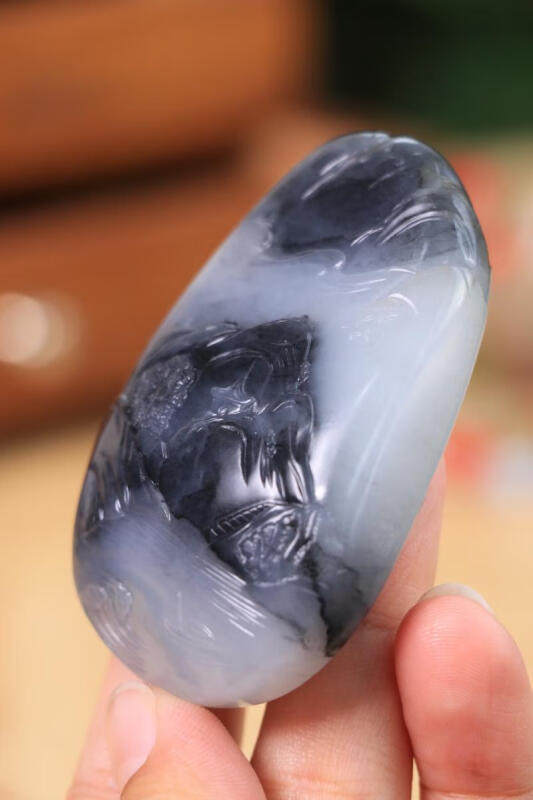 翠玥珏新疆和田玉籽料玉石雕刻青花山水意境牌羊脂白玉吊坠玉石项