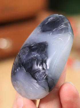 翠玥珏新疆和田玉籽料玉石雕刻青花山水意境牌羊脂白玉吊坠玉石项