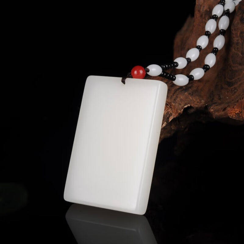 DLEO新疆和田玉大号牌子挂件籽料羊脂白玉挂牌平安无事牌无暇吊坠