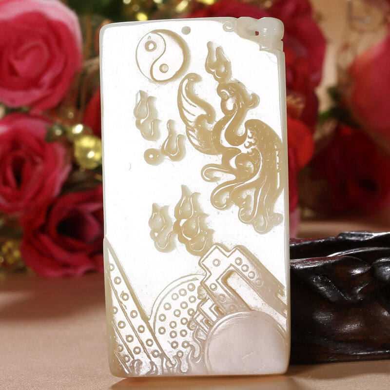 苏州玉雕大师万子涵作品和田玉羊脂白玉龙凤呈祥玉牌手把件男士款