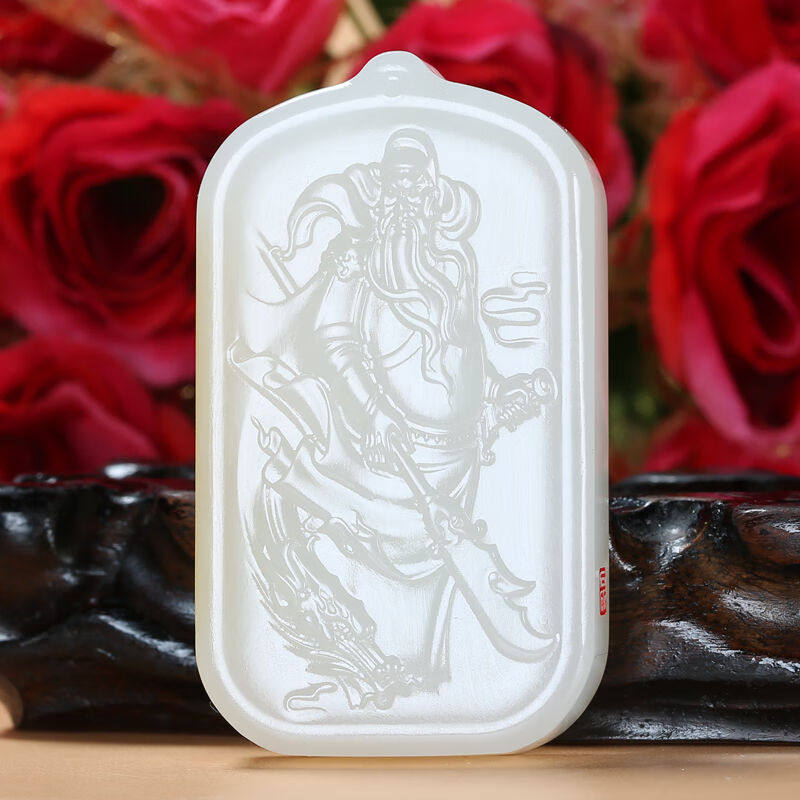 【珠宝严选】玉雕大师王磊作品和田玉籽料羊脂玉关公忠义千秋玉牌