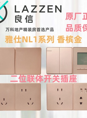 LAZZEN良信开关插座N1L香槟金单开双控二三插USB电脑二位连体面板