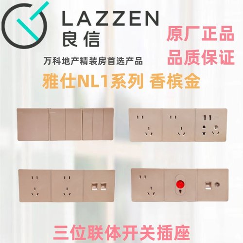 Nader良信N1L香槟金五孔开关插座