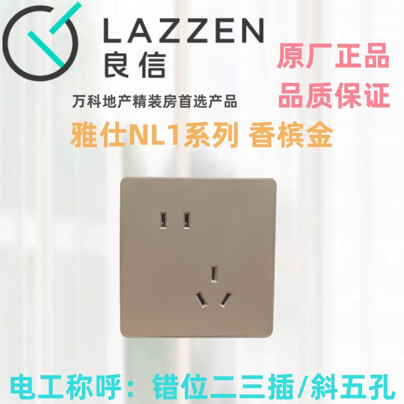 Nader良信香槟金五孔开关插座