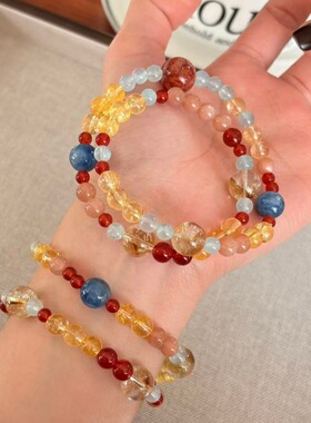 秋意浓黄塔晶蓝晶石复古双圈手串