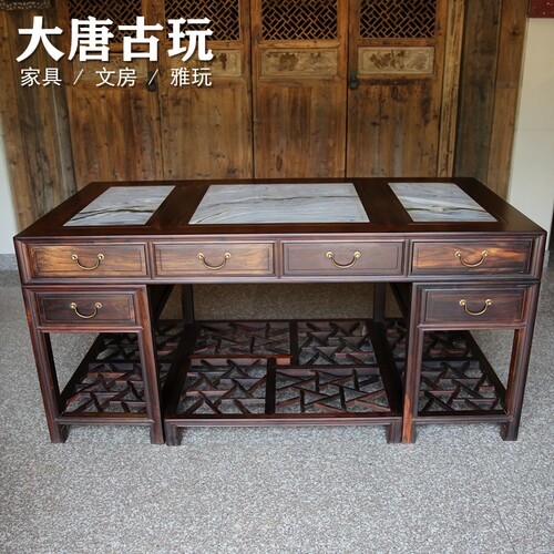 苏作老红木云石写字台
