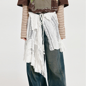 Girlyhalo美式 复古白色蕾丝不规则下摆屁帘女一片式 绑带百搭叠穿