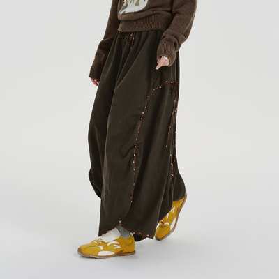 Girlyhalo美式复古设计感抽绳廓形量感裙裤女秋季新款宽松长裤