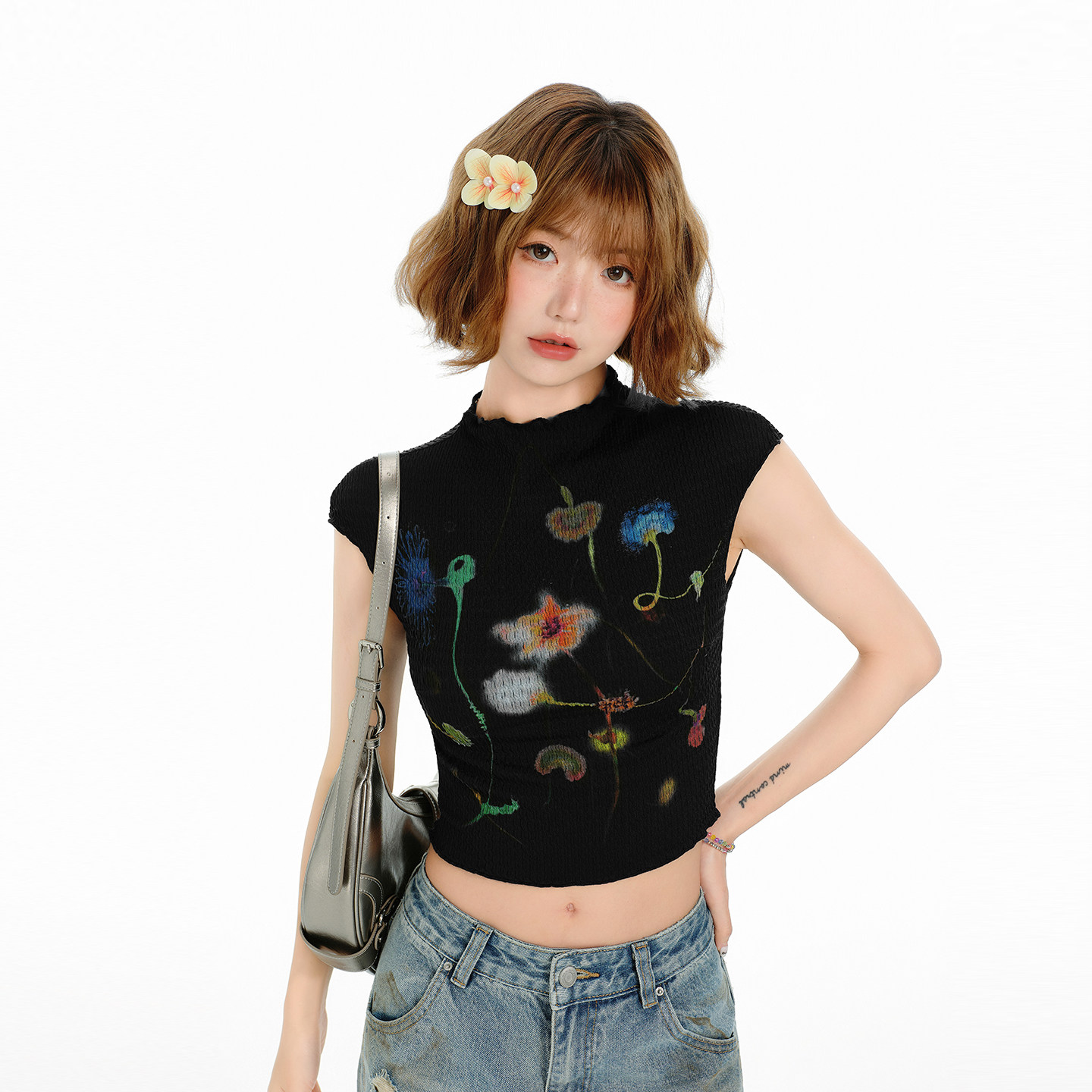 Girlyhalo美式复古印花辣妹短款短袖t恤女夏季新款修身显瘦上衣