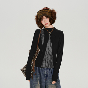 修身 Girlyhalo美式 新款 t恤女秋季 上衣 复古辣妹分割拼接设计感长袖