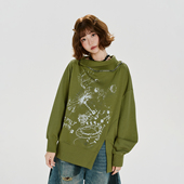 新款 卫衣女秋季 宽松上衣 复古印花拉链设计感长袖 Girlyhalo美式