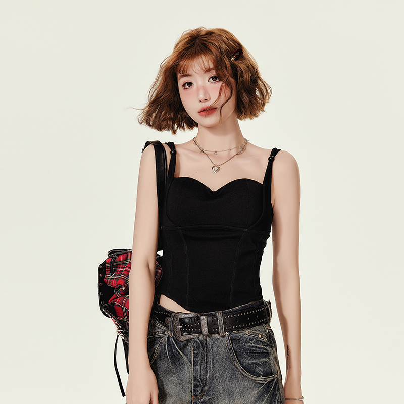 Girlyhalo美式辣妹吊带背心女夏新款带胸垫弹力修身显瘦外穿上衣