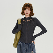 复古辣妹镂空长袖 t恤女秋季 新款 Girlyhalo美式 设计感修身 显瘦上衣