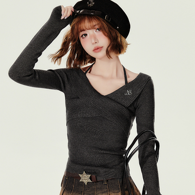 9.5折挂脖2000限时针织衫V领