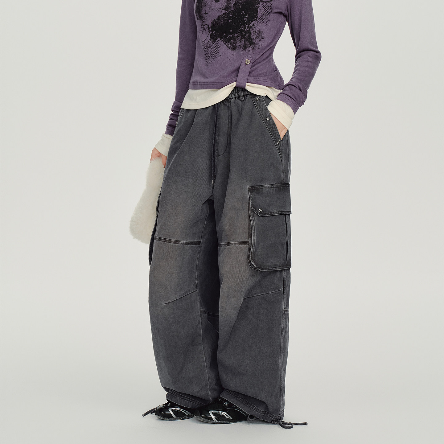 Girlyhalo美式复古渐变水洗做旧工装裤女新款大口袋宽松休闲裤,女装/女士精品,休闲裤,淘宝优惠券,粉丝福利购,淘宝优惠卷