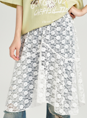 Girlyhalo白色蕾丝半身裙女新款百搭叠穿搭配微透屁帘女