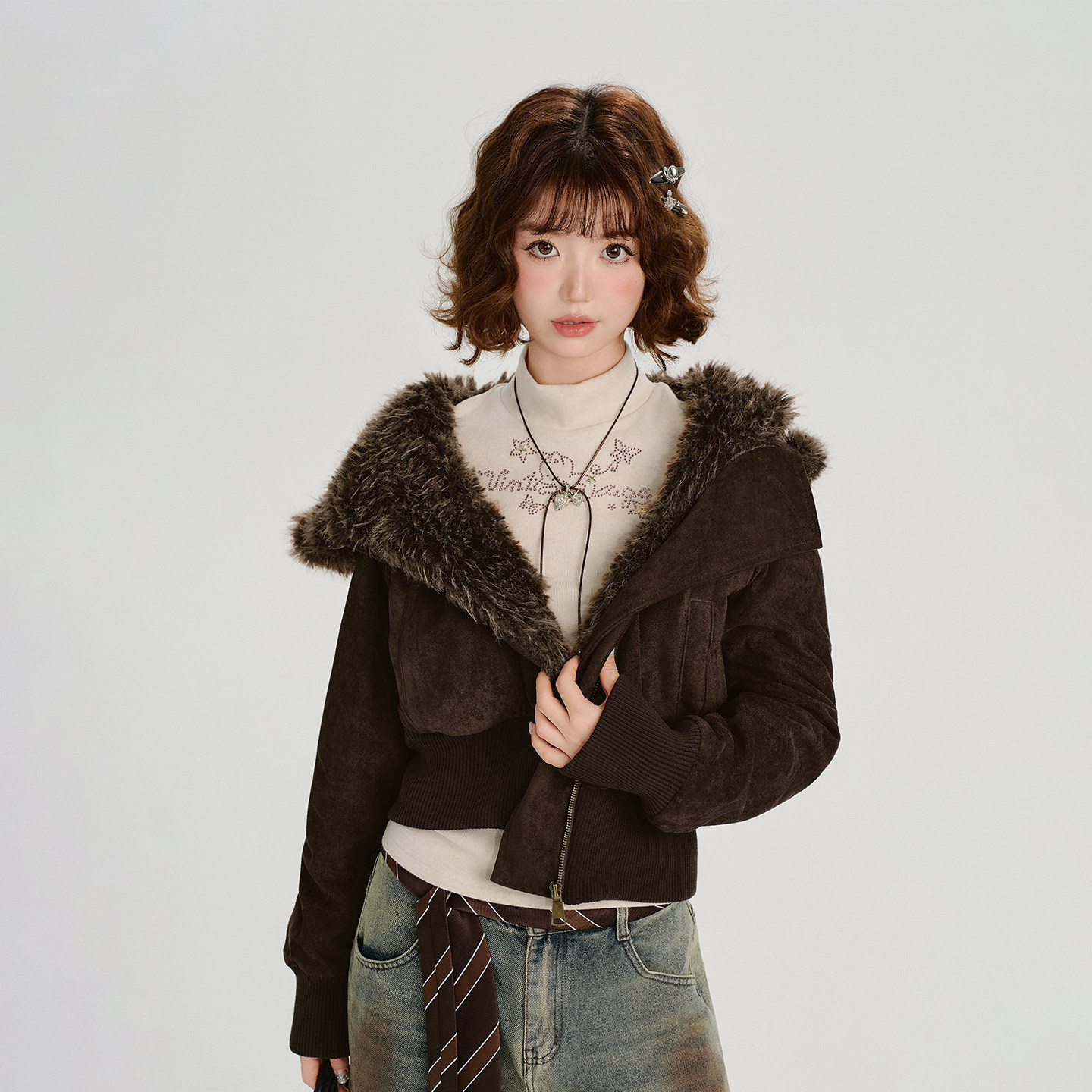 Girlyhalo美式复古辣妹翻领夹克外套女冬季新款短款加绒修身棉服,女装/女士精品,短外套,淘宝优惠券,粉丝福利购,淘宝优惠卷