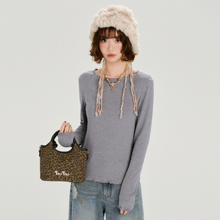 复古基础款 修身 软糯舒适正肩长袖 新款 上衣 t恤女秋季 Girlyhalo美式