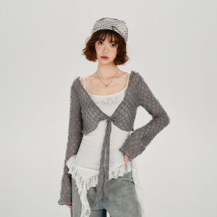 新款 Girlyhalo美式 女春季 菱格罩衫 叠穿百搭上衣 复古辣妹短款