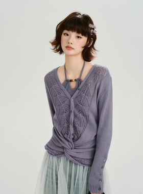 1/25 20:00上新当天2件95折【Girlyhalo】紫色针织开衫