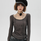 复古长袖 t恤女2024春季 新款 Girlyhalo美式 薄辣妹拼接修身 显瘦上衣