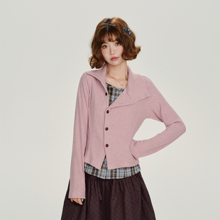 叠穿套装 Girlyhalo美式 新款 两件套女秋季 复古设计感翻领格纹开衫