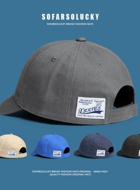 日系复古短沿鸭舌帽潮男士雅痞短帽檐3cm工装风软顶寸头棒球帽子