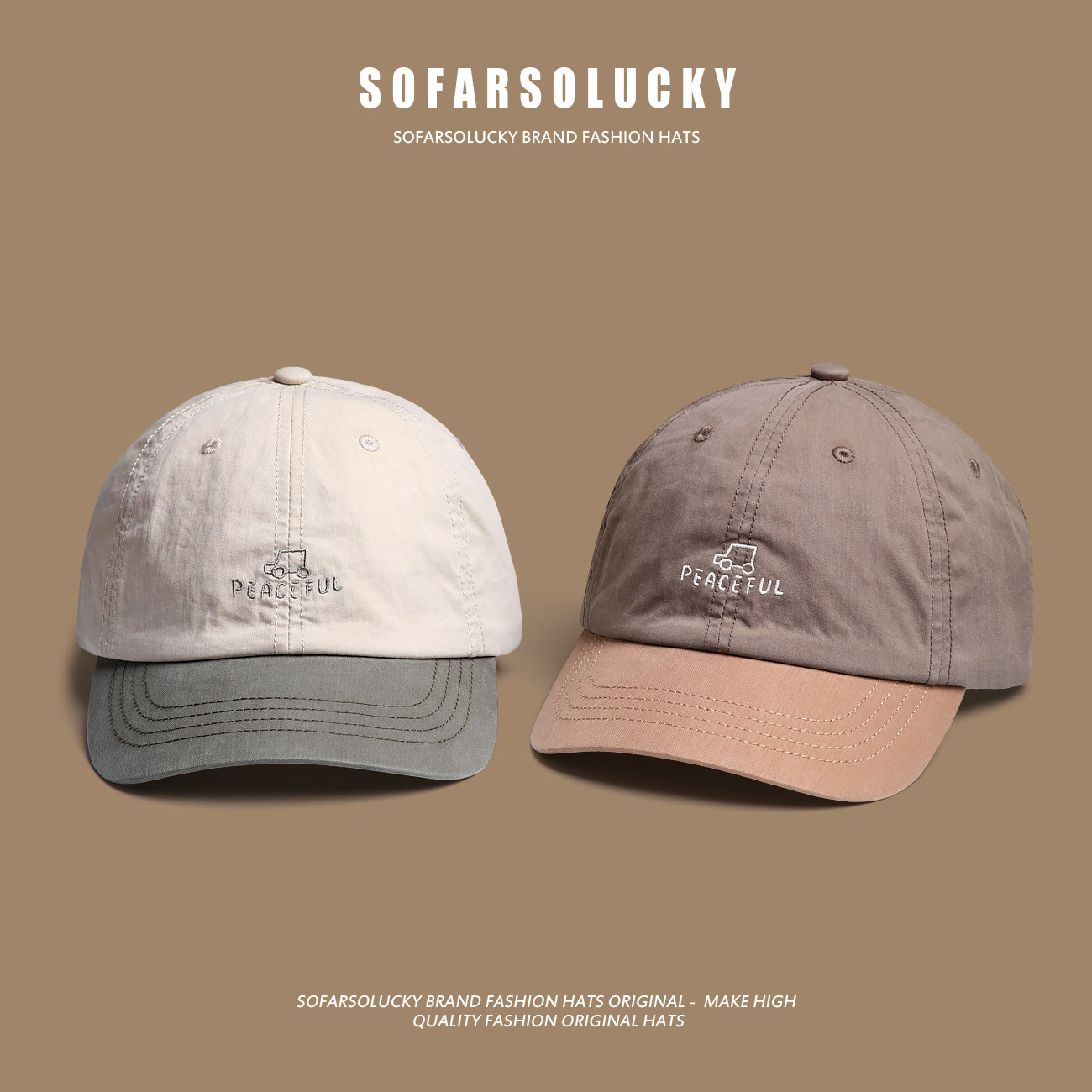 日系帽檐拼色复古鸭舌帽男士大头围春夏季短帽檐纯棉刺绣棒球帽潮