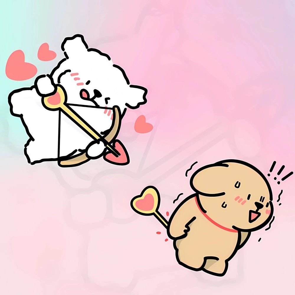 可爱线条小狗情侣七夕周边钥匙扣创意射箭马尔济斯小鸡毛书包挂件