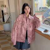 甜酷炸街复古粉色皮衣外套女2025秋季新款减龄宽松机车PU夹克上衣，女装短外套，浙宝123A