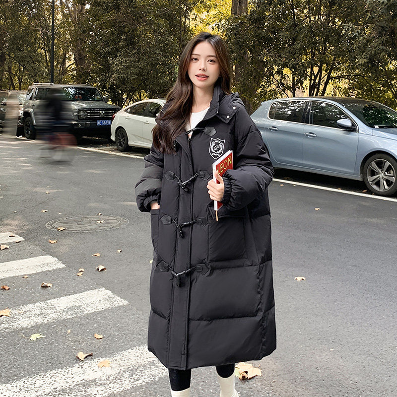 高级感黑色牛角扣羽绒服女冬2024新款学院风中长款90白鸭绒厚外套,女装羽绒服,浙宝123A