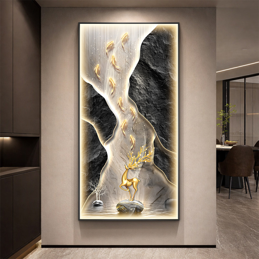 九鱼图轻奢高级感玄关装饰画入户正对门壁画客厅走廊过道挂画灯画