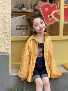 女童衬衫外套套装春夏款2026韩国女孩中性风潮酷纯色宽松百搭衬衣