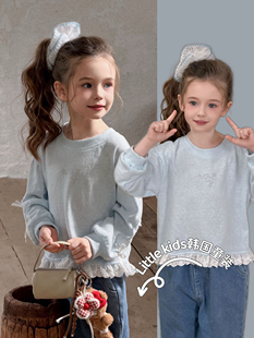 女童春款甜美上衣2026新款儿童宽松纯棉上卡通花边T恤女孩卫衣t恤