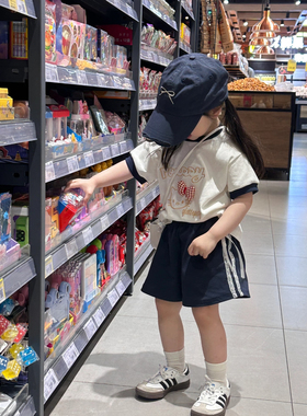 hellokitty短袖短裤女童套装夏2026女童刺绣棉上衣T恤+裤子两件套