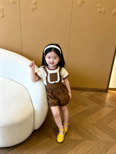 女童夏款背带裤套装2026儿童连体短裤中小童女宝可爱背带裤两件套
