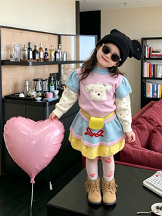 女童秋款毛衣套装2026女宝宝拼接毛衣超可爱小羊毛衣裙针织两件套