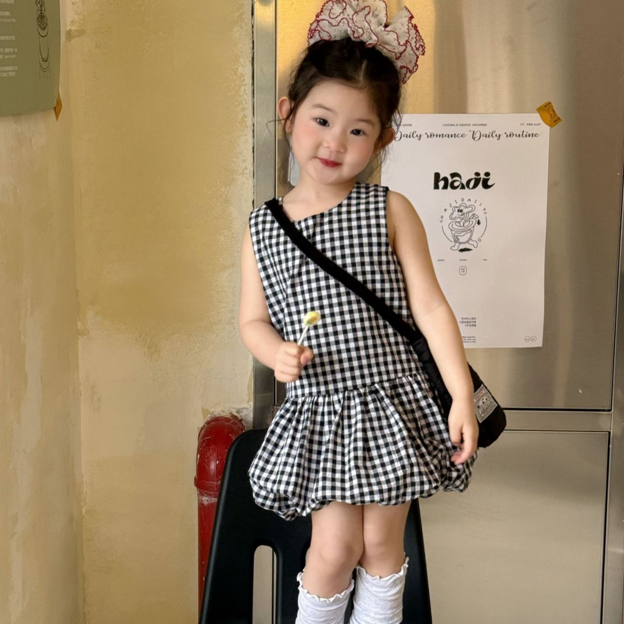女童格子连衣裙夏装2025新款女宝韩版花苞裙儿童裙子学院风背心裙