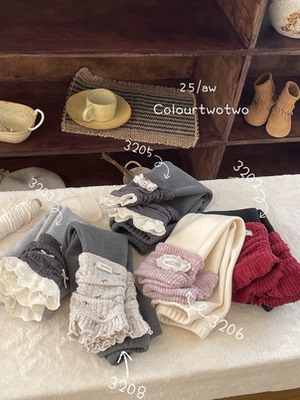 女童加绒打底裤带袜套秋冬款2025女宝无骨条纹裤卡通翻边袜套裤子