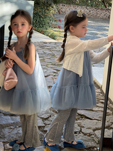 女童网纱吊带裙夏装2026女孩罩衫防晒衣连衣裙公主纱裙叠穿两件套