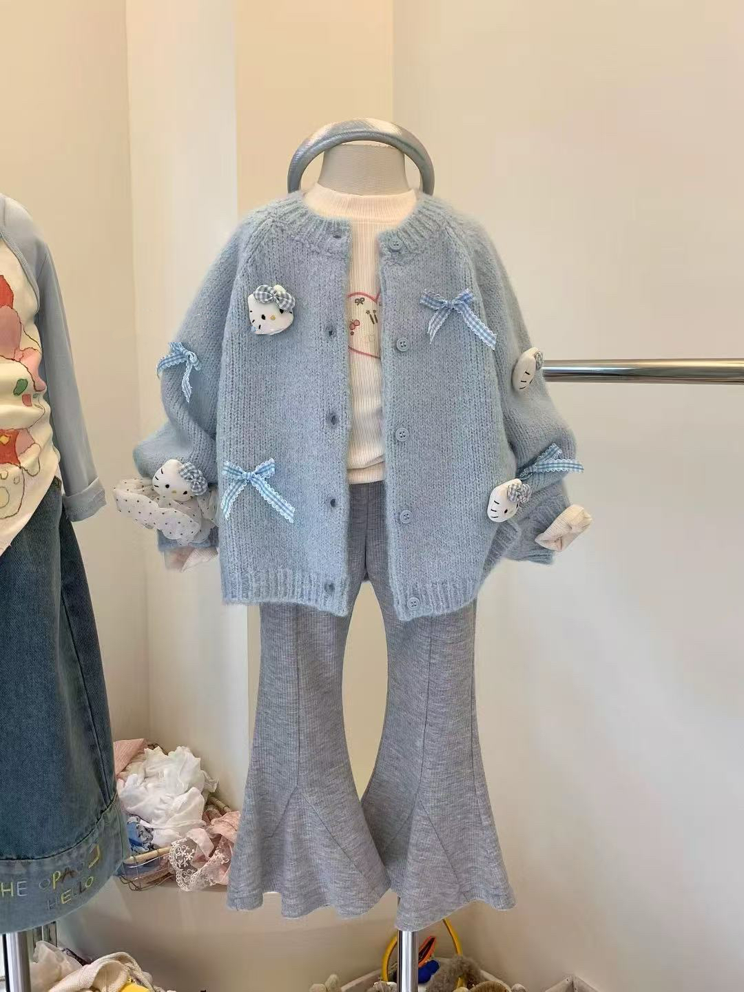 女童kt猫毛衣开衫秋装2025韩女孩立体玩偶hellokitty猫针织衫外套