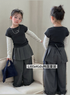 女童超好看韩系套装2026儿童洋气假两件Kt猫长袖上衣+p帘裤春秋款